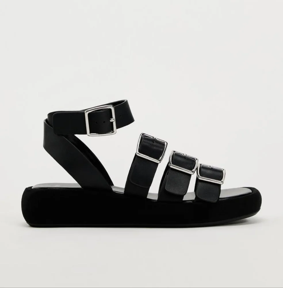 ZARA BUCKLED STRAP LEATHER PLATFORM SANDALS